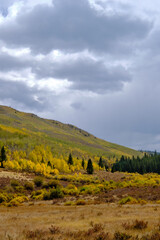 A storm rolls in to this valley during a beautiful autumn day, vertical landscape