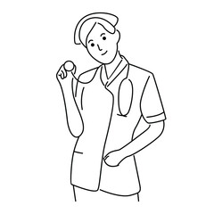 Doctor woman, line art vector illustration