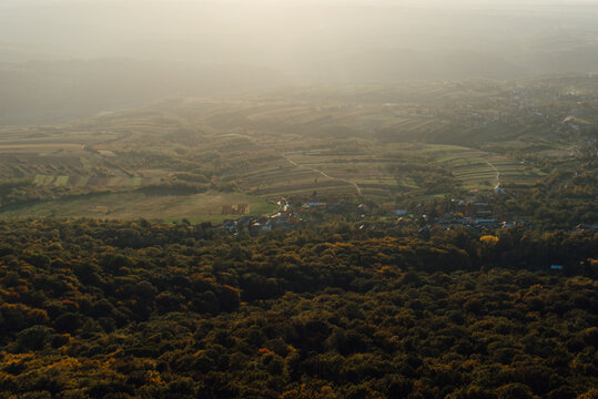 Beautiful sunset scenary over the woods