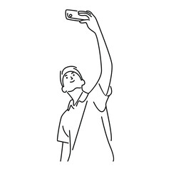 Young boy take a selfie with phone