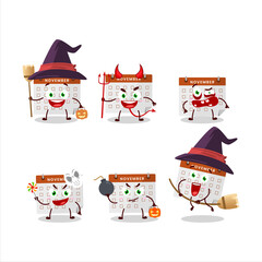 Halloween expression emoticons with cartoon character of thanksgiving calendar