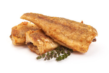 Fried perch fillet, isolated on white background