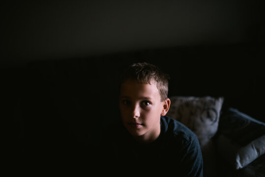 Moody Portait of Eleven-Year-Old Boy