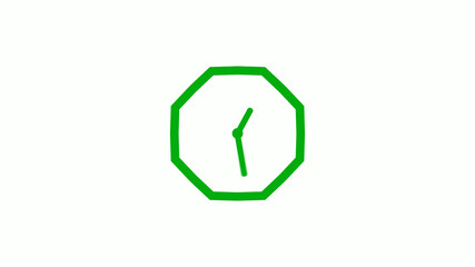 Green color 12 hours counting down clock icon on white background,clock icon