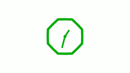 Green color 12 hours counting down clock icon on white background,clock icon
