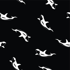 Obraz premium whale sperm seamless pattern black and white background