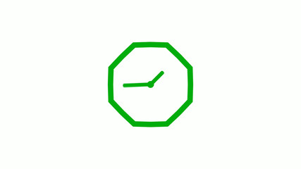 Green color 12 hours counting down clock icon on white background,clock icon