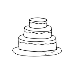 cake icon, sticker, card hand drawn vector doodle. sketch, Scandinavian, minimalism, monochrome. single element for design. food, baking, dessert, holiday, birthday, wedding