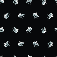 wild shark seamless pattern black and white background