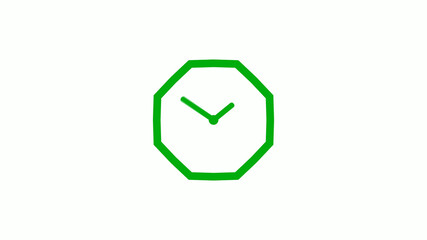 Green color 12 hours counting down clock icon on white background,clock icon