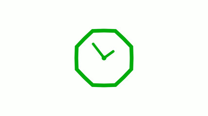 Green color 12 hours counting down clock icon on white background,clock icon