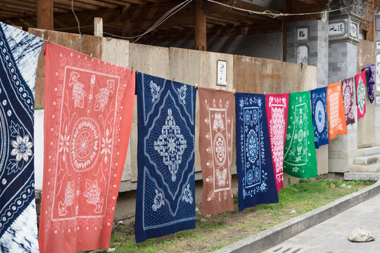 Colorful batik hanging outdoors
