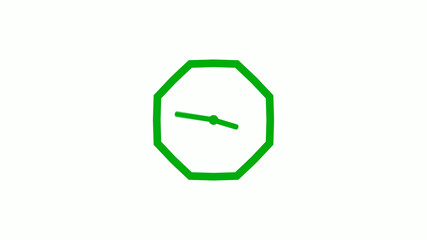 Fototapeta premium Green color 12 hours counting down clock icon on white background,clock icon