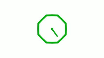 Green color 12 hours counting down clock icon on white background,clock icon