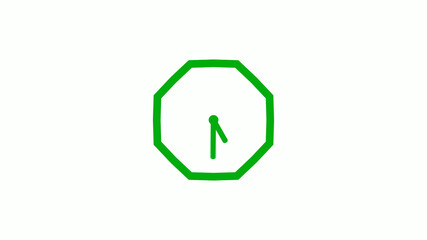Green color 12 hours counting down clock icon on white background,clock icon