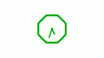 Green color 12 hours counting down clock icon on white background,clock icon