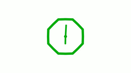 New green color 12 hours counting down clock icon on white background,clock isolated without trick