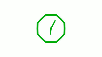 New green color 12 hours counting down clock icon on white background,clock isolated without trick