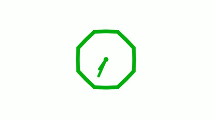 New green color 12 hours counting down clock icon on white background,clock isolated without trick