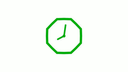 New green color 12 hours counting down clock icon on white background,clock isolated without trick