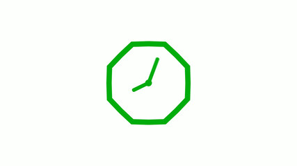New green color 12 hours counting down clock icon on white background,clock isolated without trick
