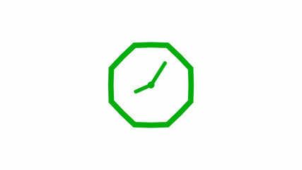 New green color 12 hours counting down clock icon on white background,clock isolated without trick