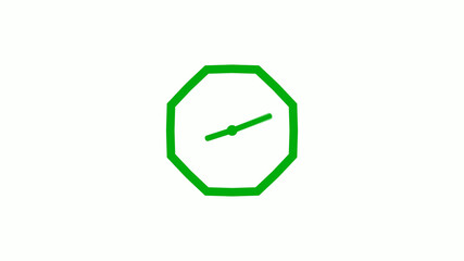 New green color 12 hours counting down clock icon on white background,clock isolated without trick