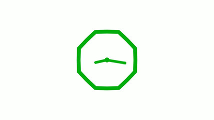 New green color 12 hours counting down clock icon on white background,clock isolated without trick