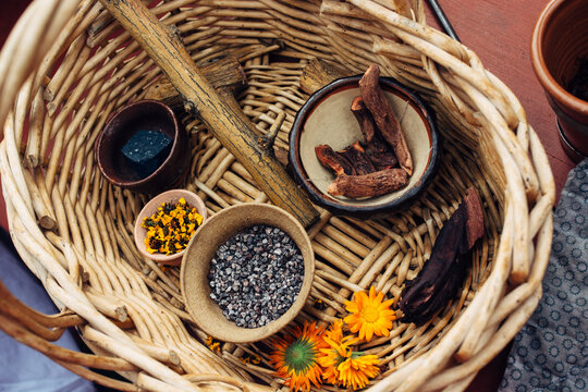 Various natural dyes used to color wool