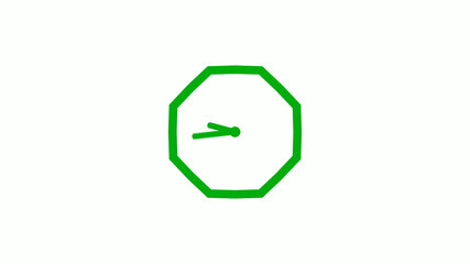New green color 12 hours counting down clock icon on white background,clock isolated without trick