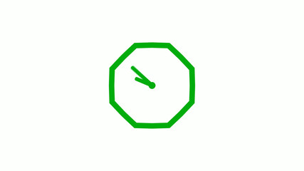 New green color 12 hours counting down clock icon on white background,clock isolated without trick
