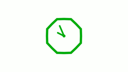 New green color 12 hours counting down clock icon on white background,clock isolated without trick