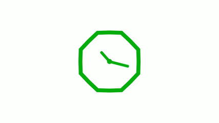 New green color 12 hours counting down clock icon on white background,clock isolated without trick