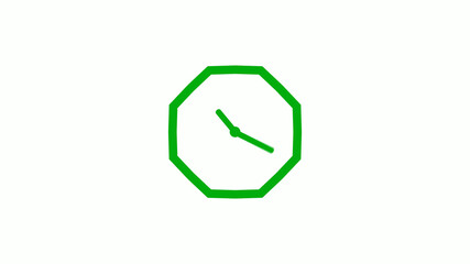 New green color 12 hours counting down clock icon on white background,clock isolated without trick