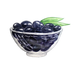 black olives in a glass transparent plate
