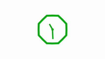 New green color 12 hours counting down clock icon on white background,clock isolated without trick