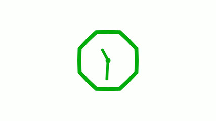 New green color 12 hours counting down clock icon on white background,clock isolated without trick