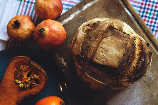 Bread and autumn fruits