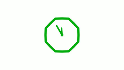 New green color 12 hours counting down clock icon on white background,clock isolated without trick