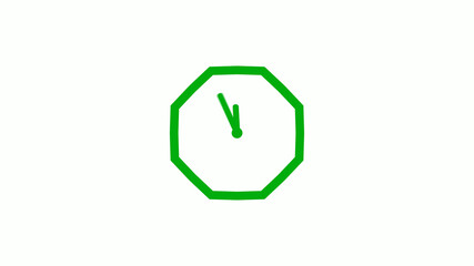 New green color 12 hours counting down clock icon on white background,clock isolated without trick