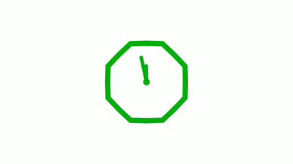 New green color 12 hours counting down clock icon on white background,clock isolated without trick