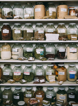 Shelves full of herbal medicines and remedies