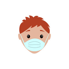Boy in medical mask. Coronavirus. Vector illustration in flat style.