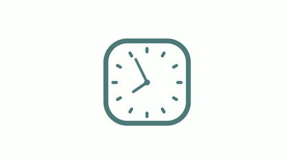 Beautiful square cyan gray counting down 12 hours clock icon on white background