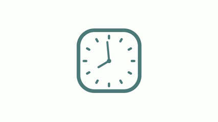 Beautiful square cyan gray counting down 12 hours clock icon on white background