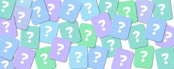 Questions banner. Vector illustration of questions in 3d cards for web, print, app design. Questionnaire and quiz design. Question conception