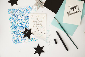 Handwritten DIY Hanukkah Holiday Cards with Star Ornaments
