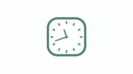 Beautiful square cyan gray counting down 12 hours clock icon on white background