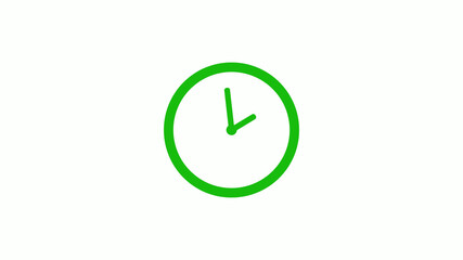 Green color circle 12 hours clock icon on white background,clock icon without trick