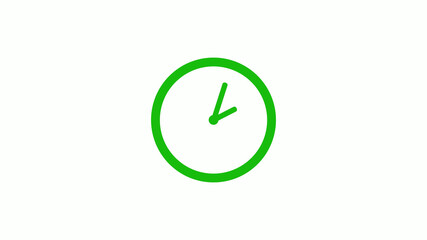 Green color circle 12 hours clock icon on white background,clock icon without trick